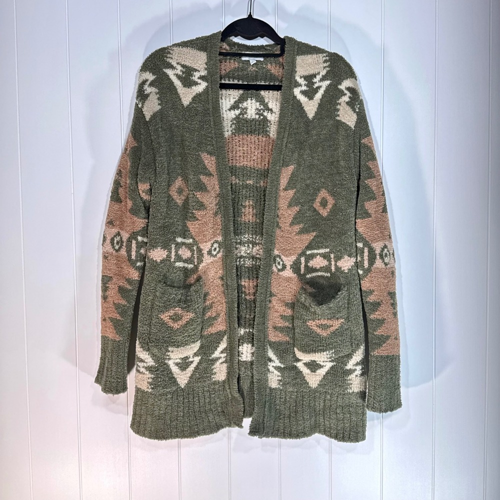 Warm & Cozy Lifestyle Southwestern Popcorn Knit Cardigan Green Large 255118